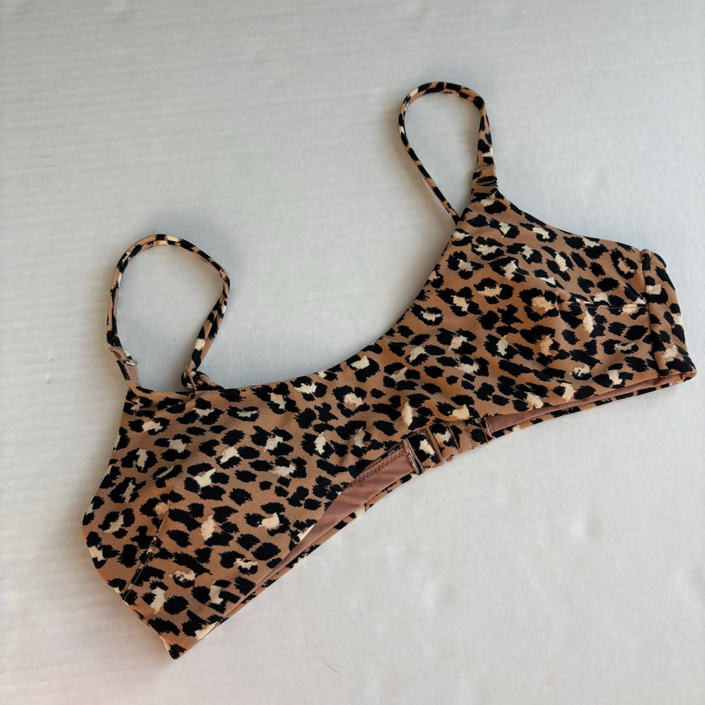 Women's Aerie scoop Bikini Top Tan/Black Leopard Print Size S